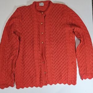 Vintage Wintuk Sweater Womens Large Coral 80s Grannycore Button‎ Down Fall Top